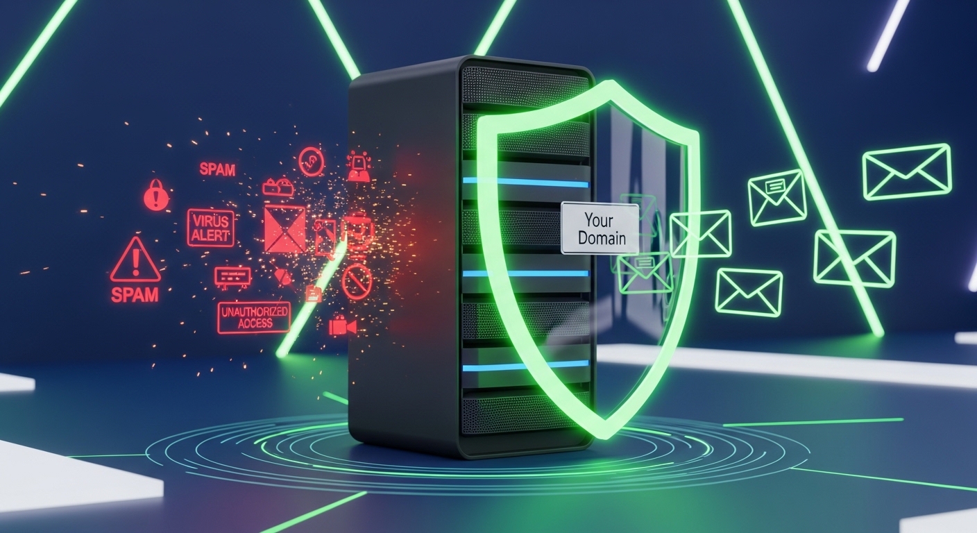 A 3D digital shield representing a strong domain reputation protecting email deliverability