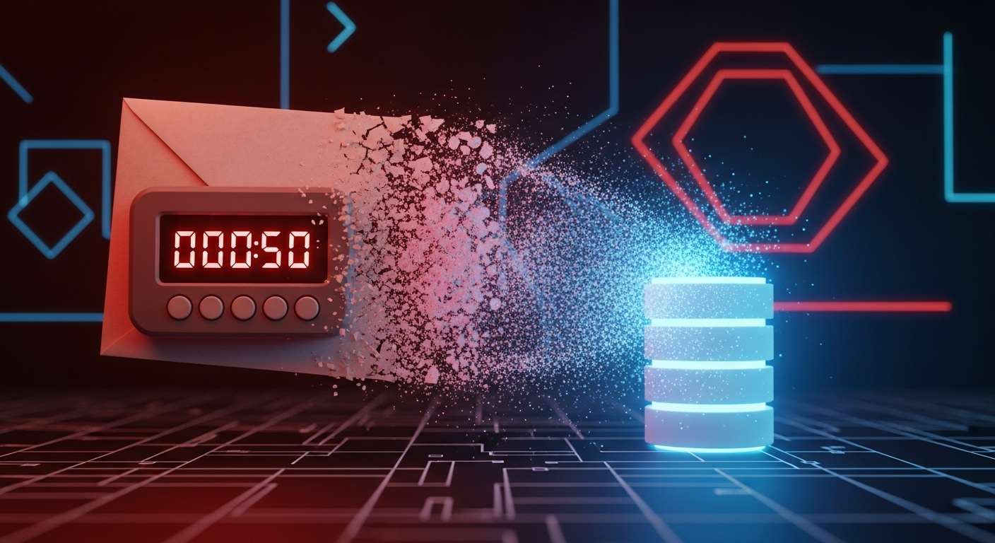 A 3D illustration of a self-destructing temporary email representing disposable email addresses.