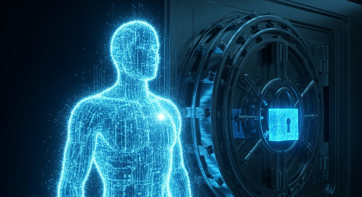 A digital illustration representing identity theft protection in 2026 and securing personal data.