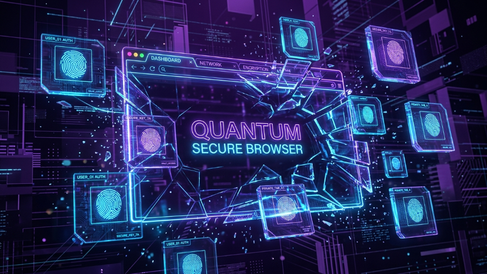 A 3D illustration of multiple secure browser profiles with unique digital fingerprints, representing GoLogin's anti-detect technology.