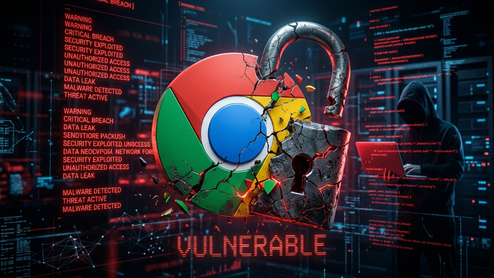 A 3D illustration of a cracked padlock representing the security vulnerabilities of using Chrome's built-in password manager.