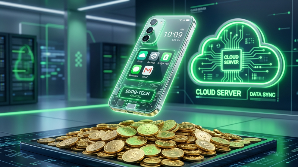 A 3D illustration of an affordable cloud smartphone hovering over coins, representing the budget-friendly LDC Cloud Phone.