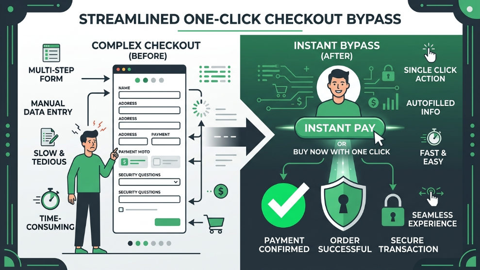 An infographic demonstrating RoboForm's one-click form filling and secure online checkout process.