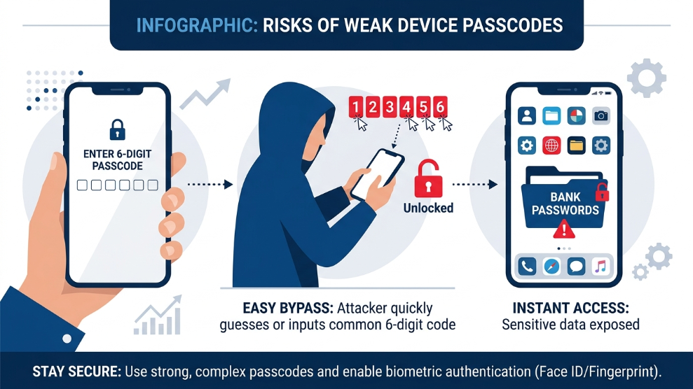 An infographic demonstrating how a compromised iPhone passcode leads directly to an iCloud Keychain vulnerability.