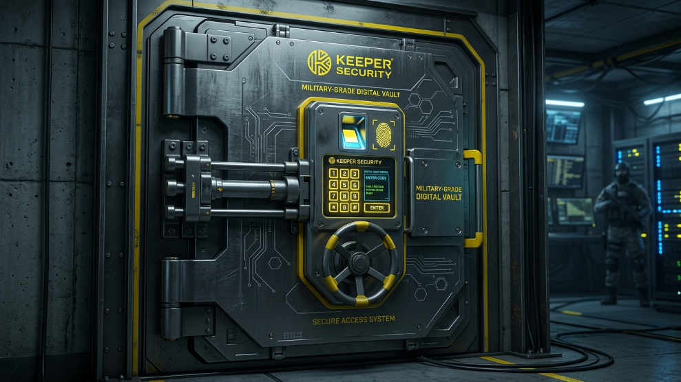 A 3D illustration of a military-grade digital vault representing Keeper Security's zero-knowledge password protection.